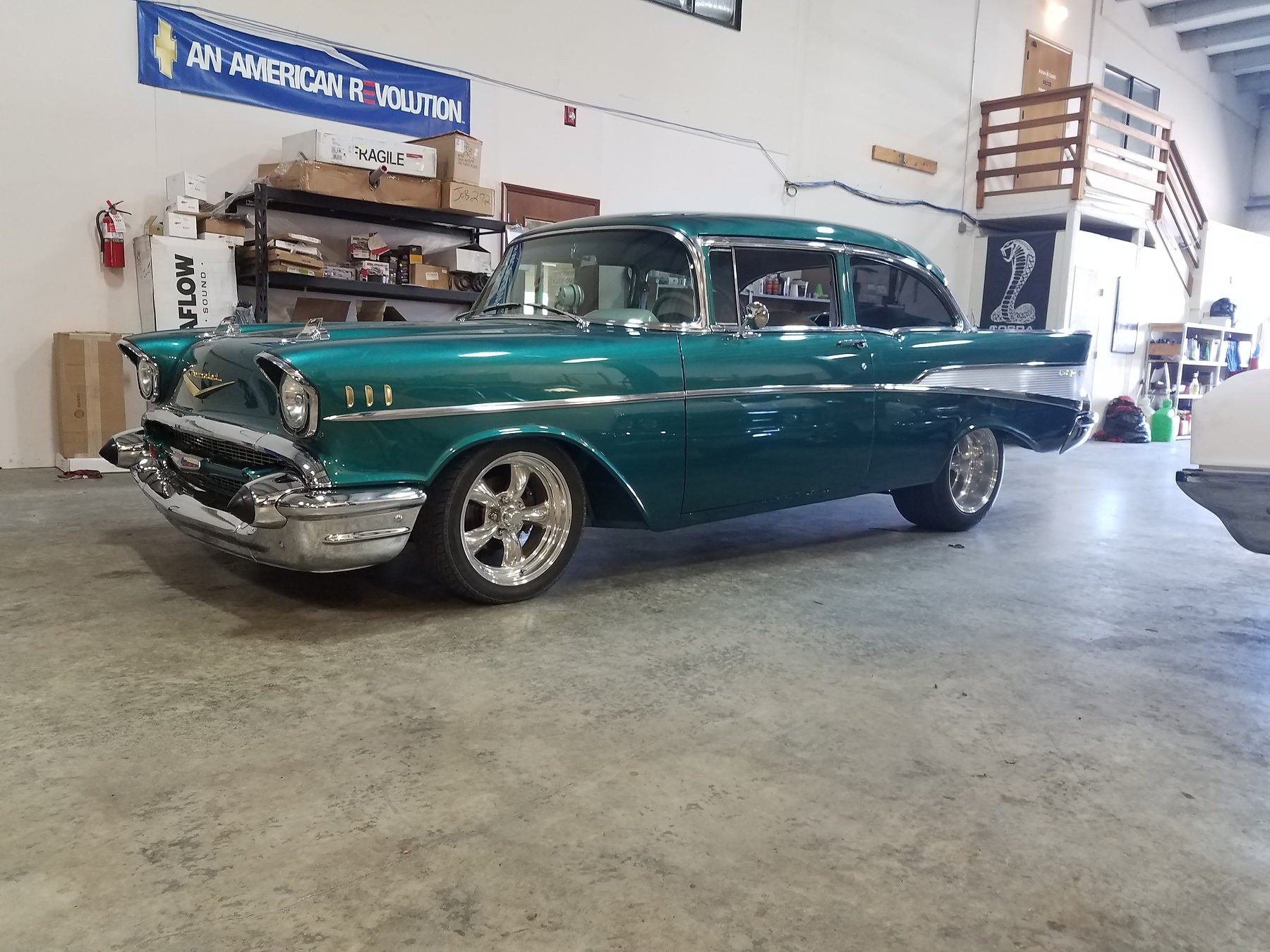 Finished green 1957 Chevrolet Bel-Air at Top Secret Customs